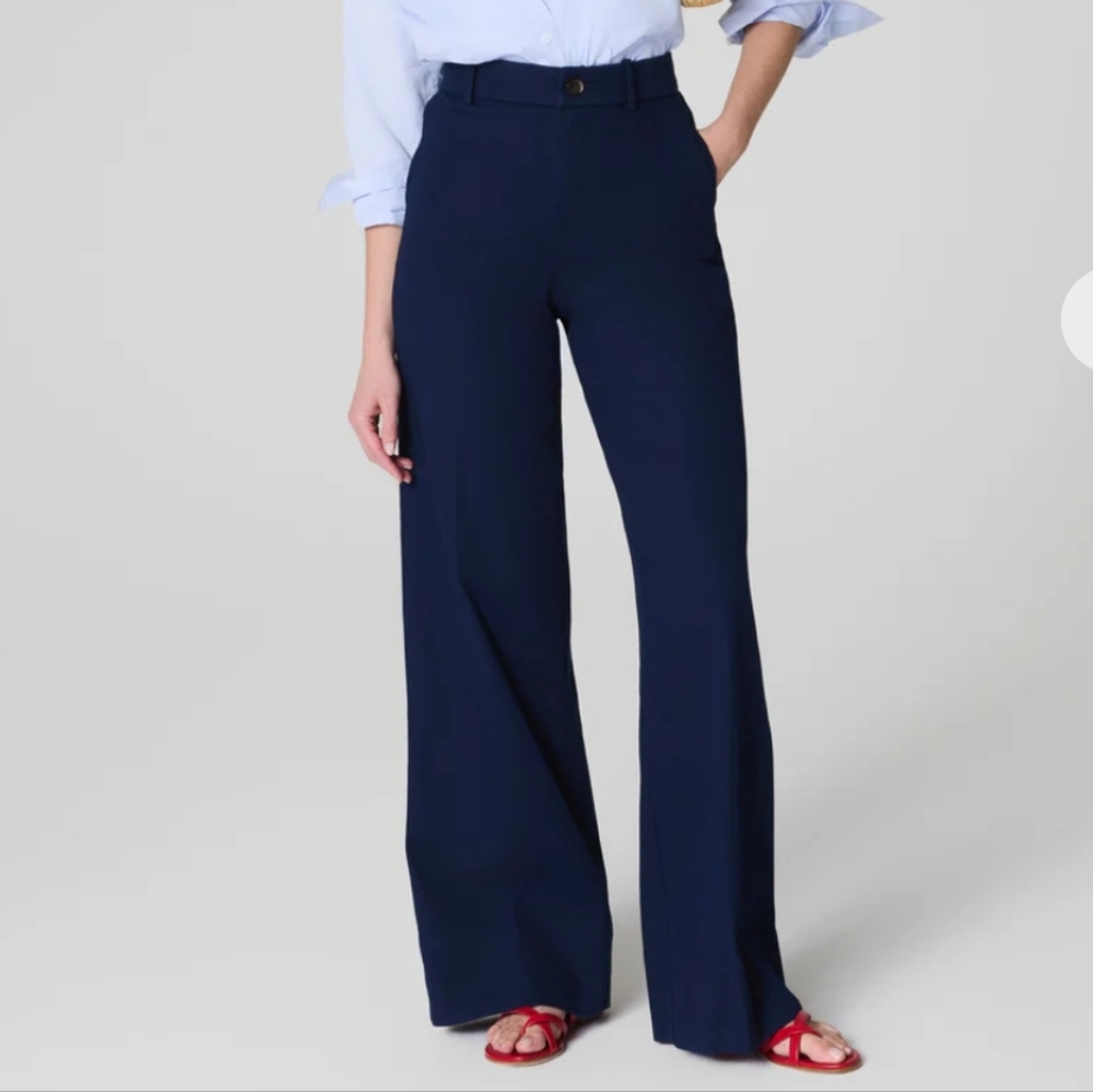 Spanx Navy Blue Stretch Twill Wide Leg Pants